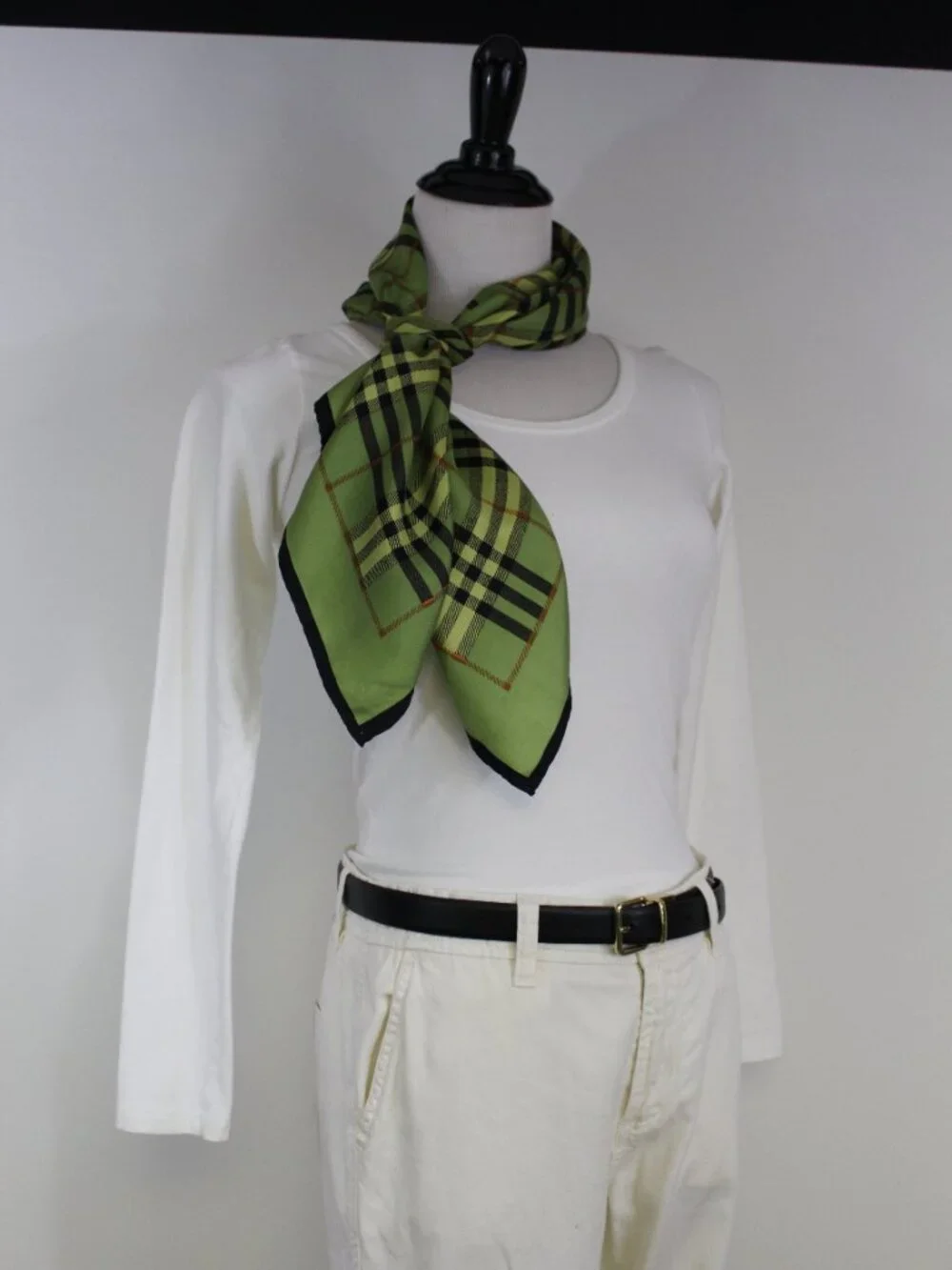 Green‎ Tartan Plaid Silk Scarf Square 34” Classic Preppy Equestrian